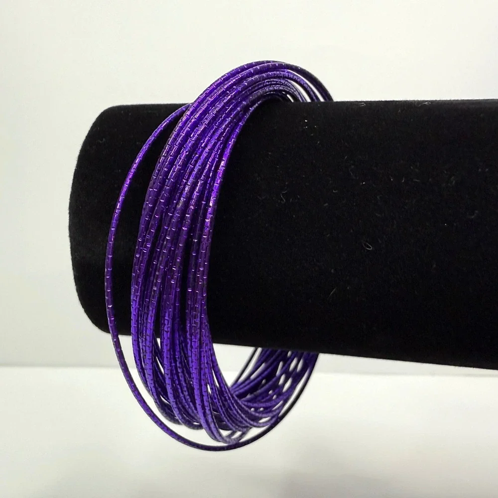 Purple Metallic Multi Link Bangle Bracelets Stackable Fashion Jewelry Size 7.5